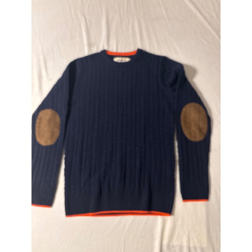 Johnnie B Cable Knit Sweater Kids 11-12Y Navy Blue‎ Excellent Elbow Patches